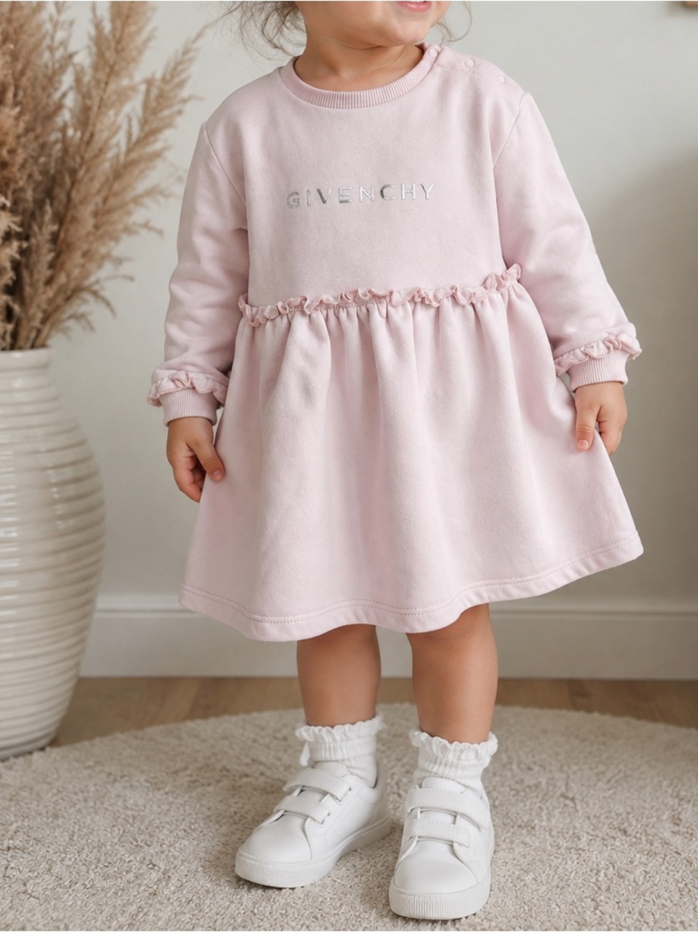 Givenchy Light Pink Ruffle-Waist Baby Dress-size 2T